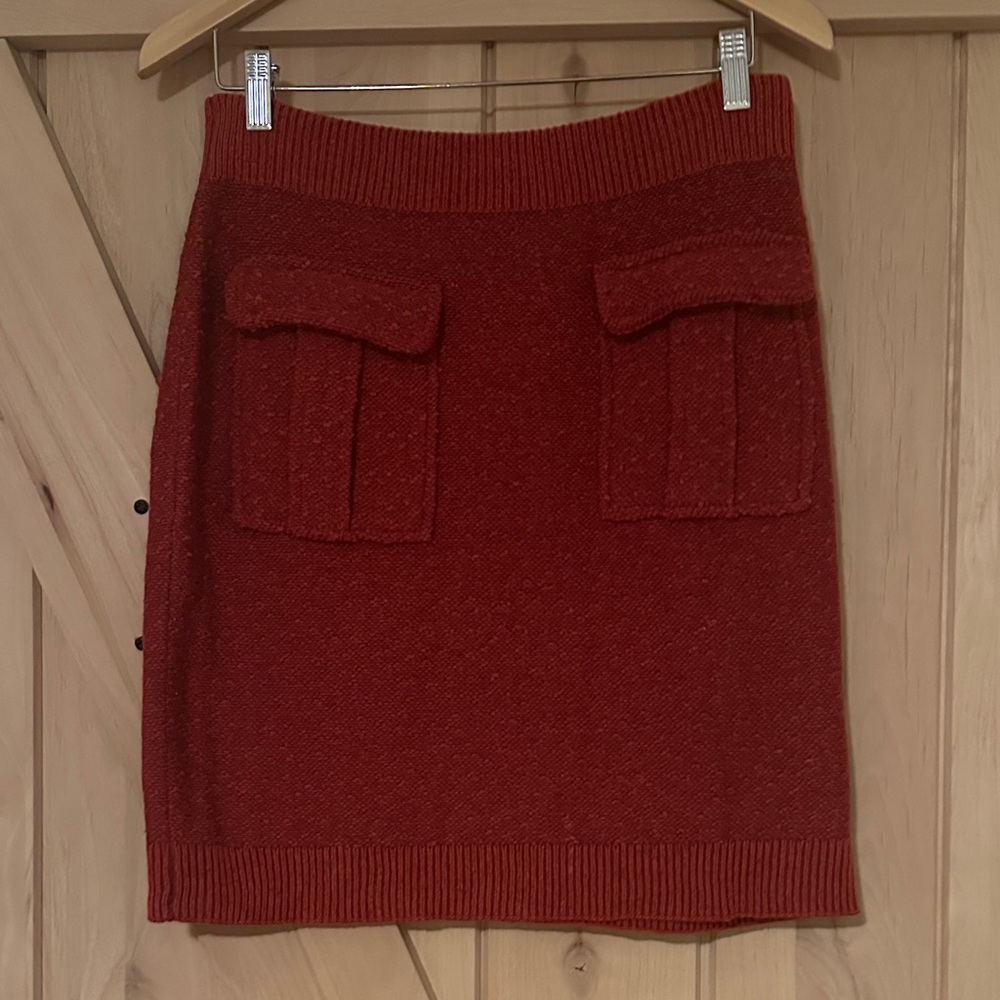 Anthropologie Wool/Cotton Blend Red Textured Pencil Skirt